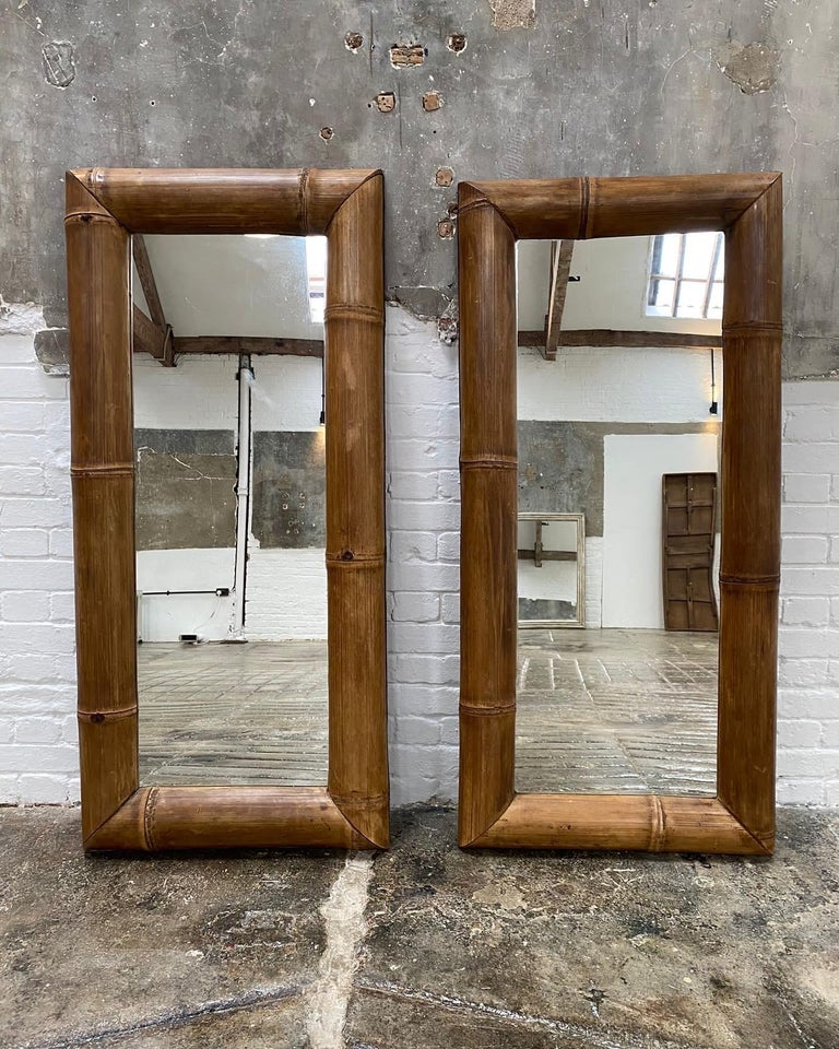 Pair of Hollywood Regency Jumbo Bamboo Mirrors For Sale at 1stDibs