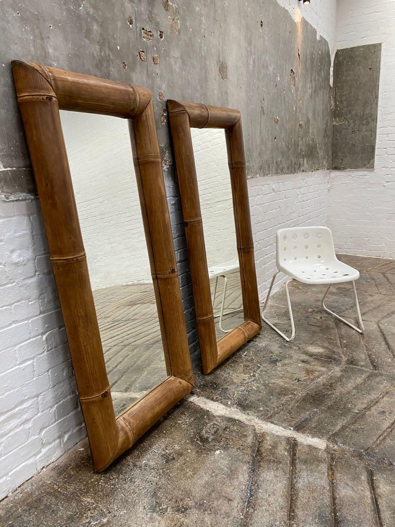 Pair of Hollywood Regency Jumbo Bamboo Mirrors For Sale at 1stDibs