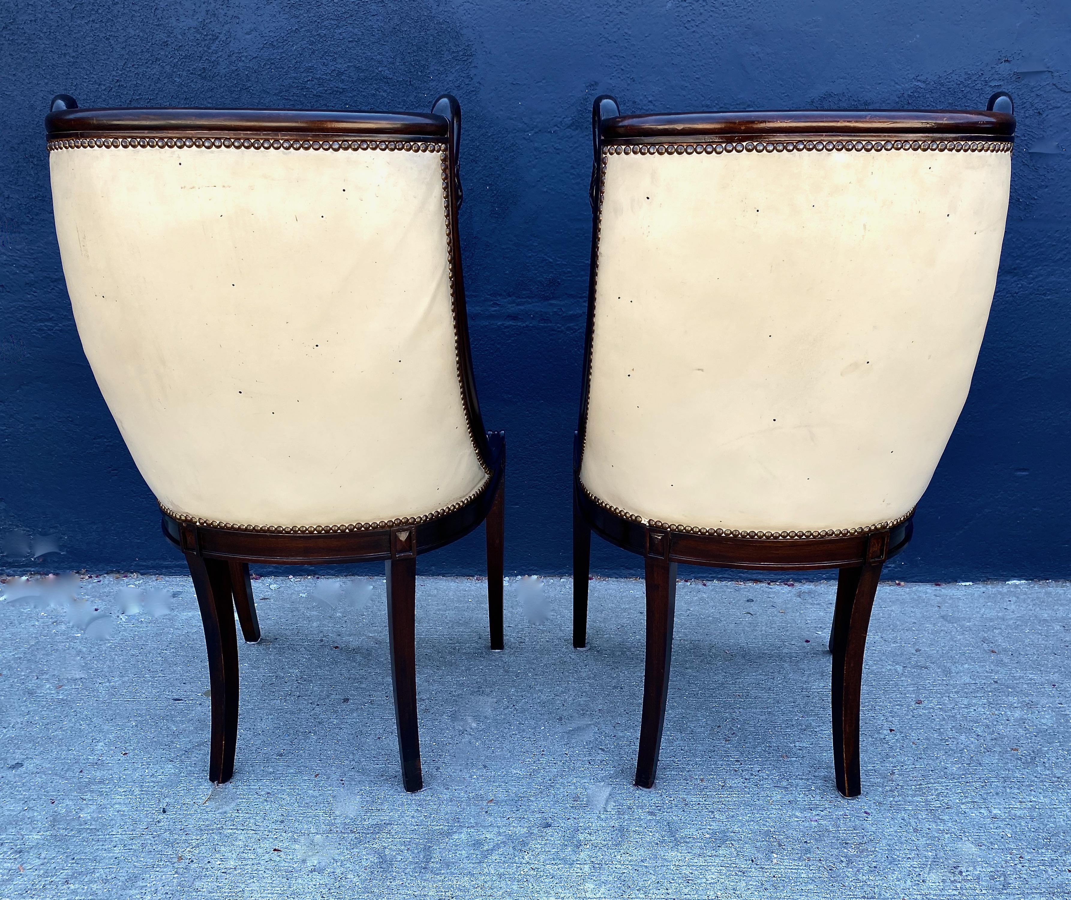 Hand-Carved Pair of Hollywood Regency Klismos Chairs