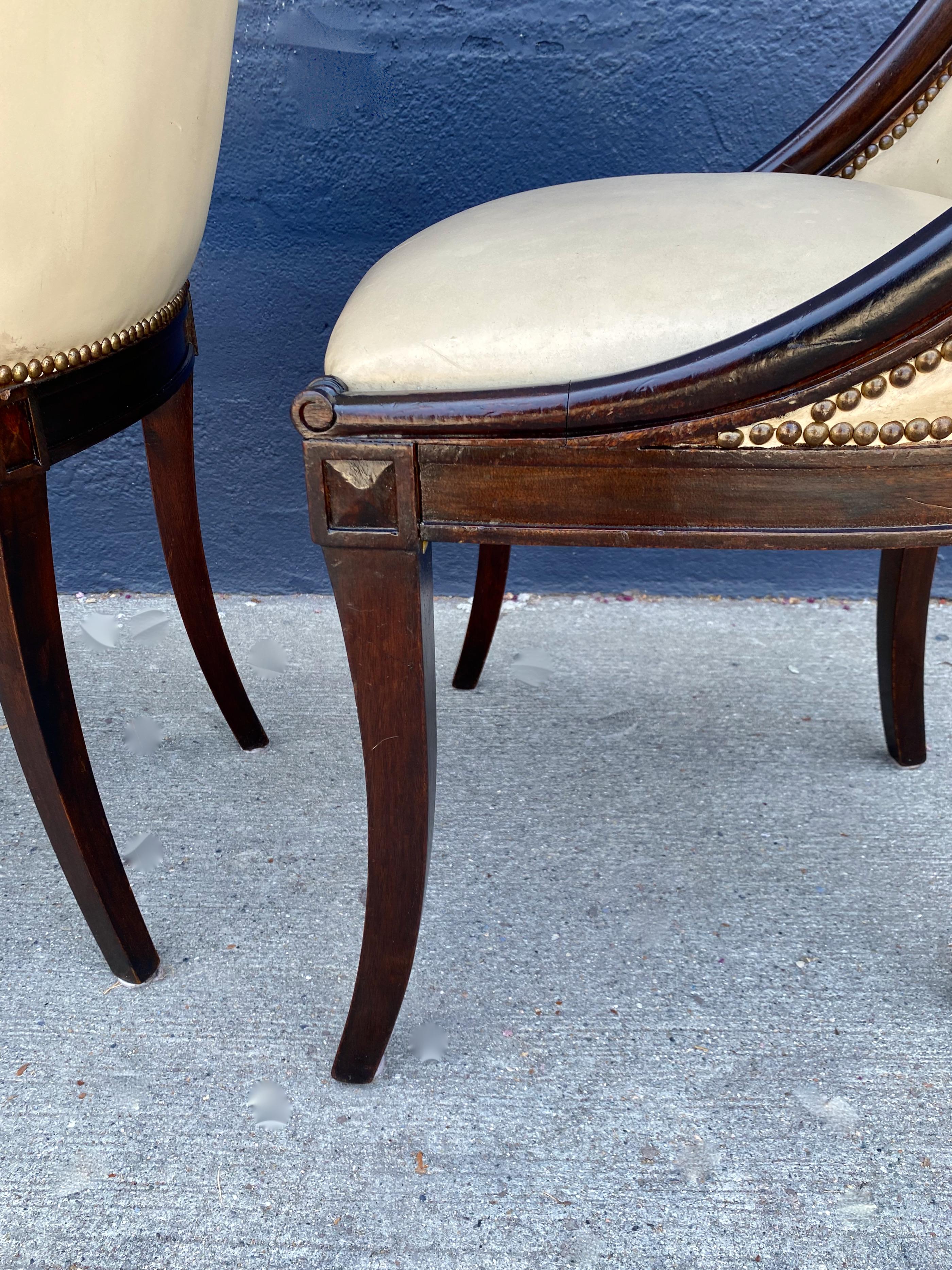 Leather Pair of Hollywood Regency Klismos Chairs