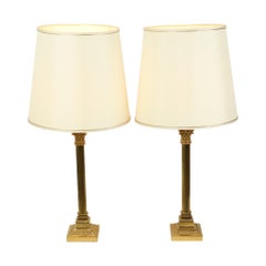 Pair of Hollywood Regency Lamps Brass Pillar Column 75cm