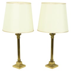 Pair of Hollywood Regency Lamps Brass Pillar Column 75cm