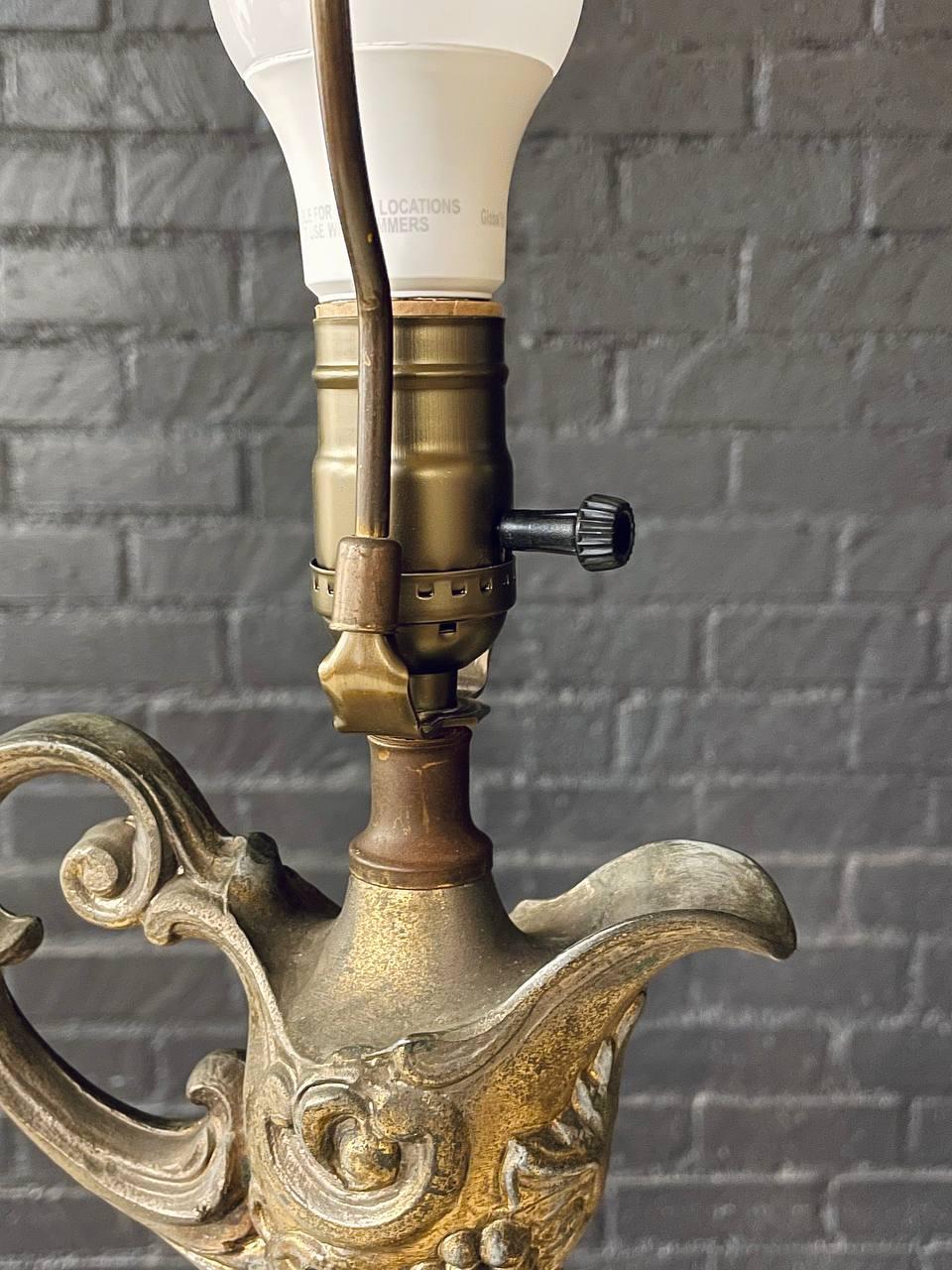 Pair of Hollywood Regency Lamps w/ Hobnail Amber Glass 1