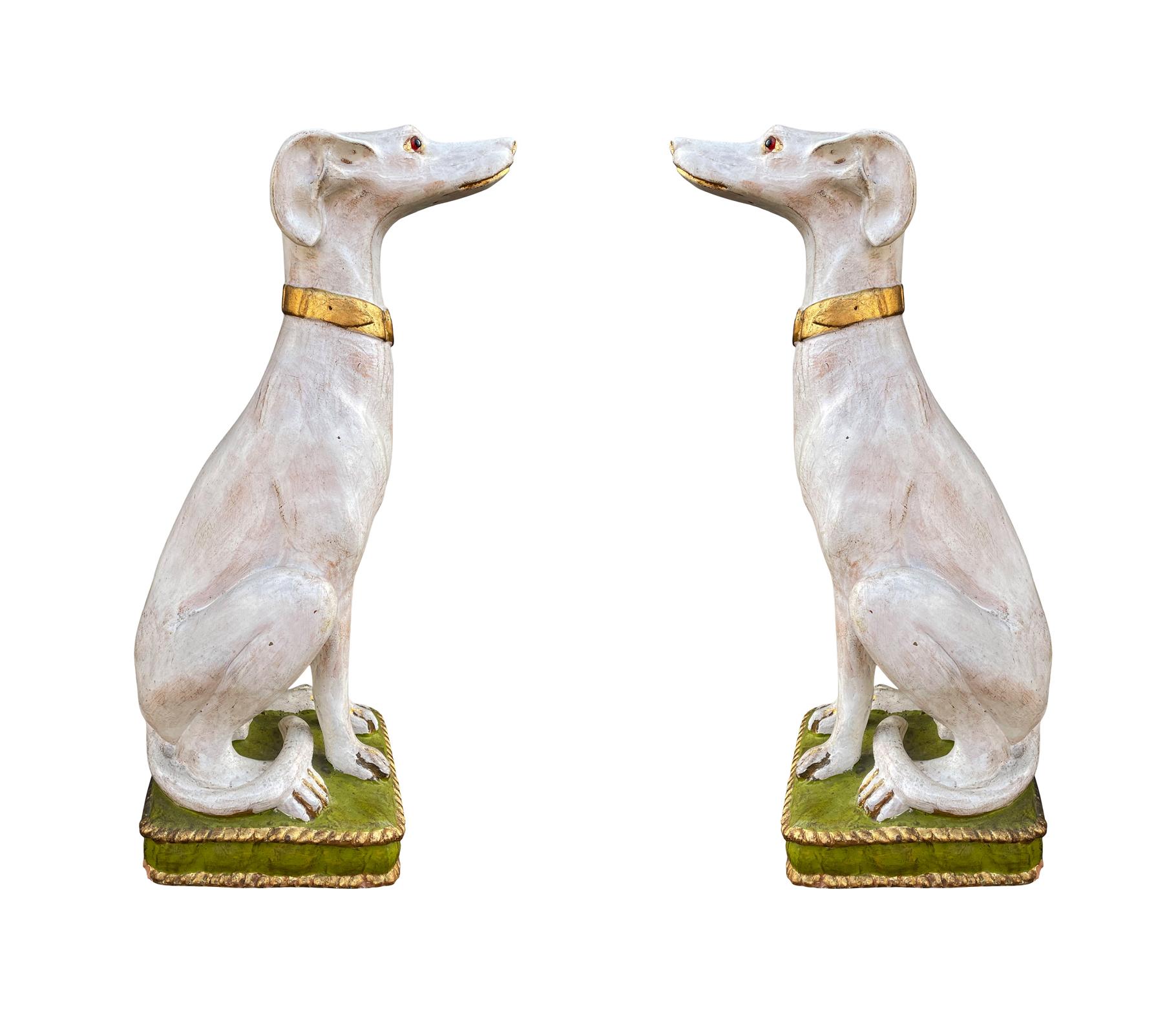 Pair of Hollywood Regency Life Size Seated Italian Greyhound Statues Sculptures In Good Condition In Philadelphia, PA