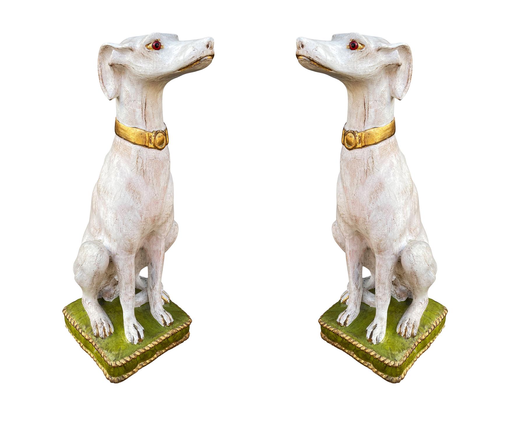Pair of Hollywood Regency Life Size Seated Italian Greyhound Statues Sculptures 1