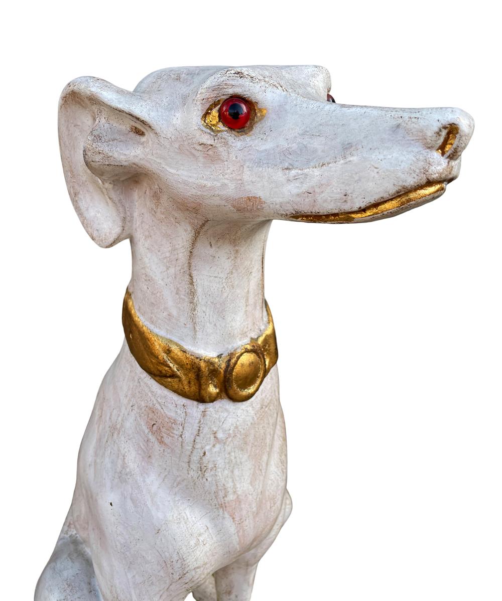 Pair of Hollywood Regency Life Size Seated Italian Greyhound Statues Sculptures 3