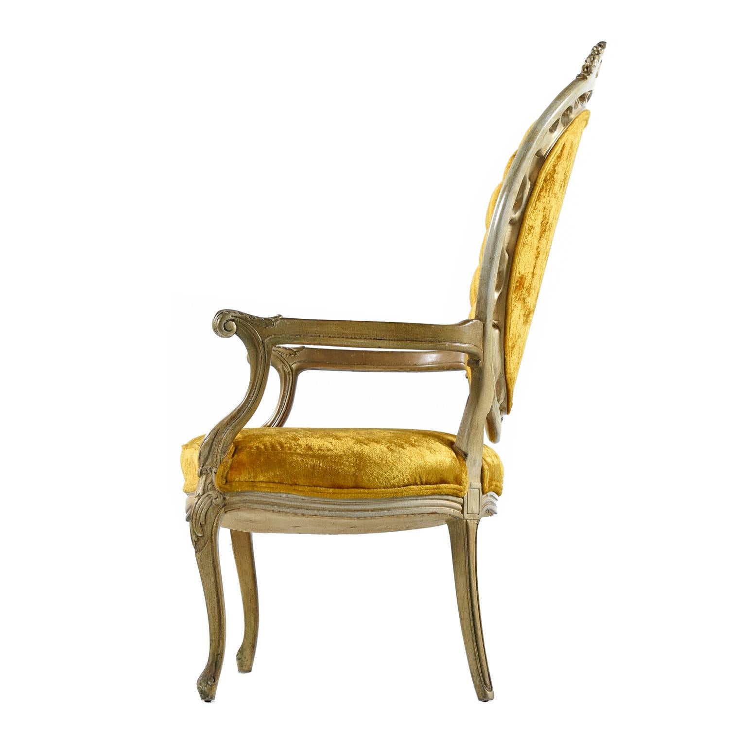 American Pair of Hollywood Regency Louis XV Style Gold Velvet Deep Tufted Armchairs