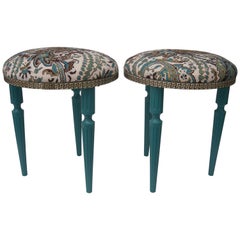 Pair of Hollywood Regency, Louis XVI Style Round Stools