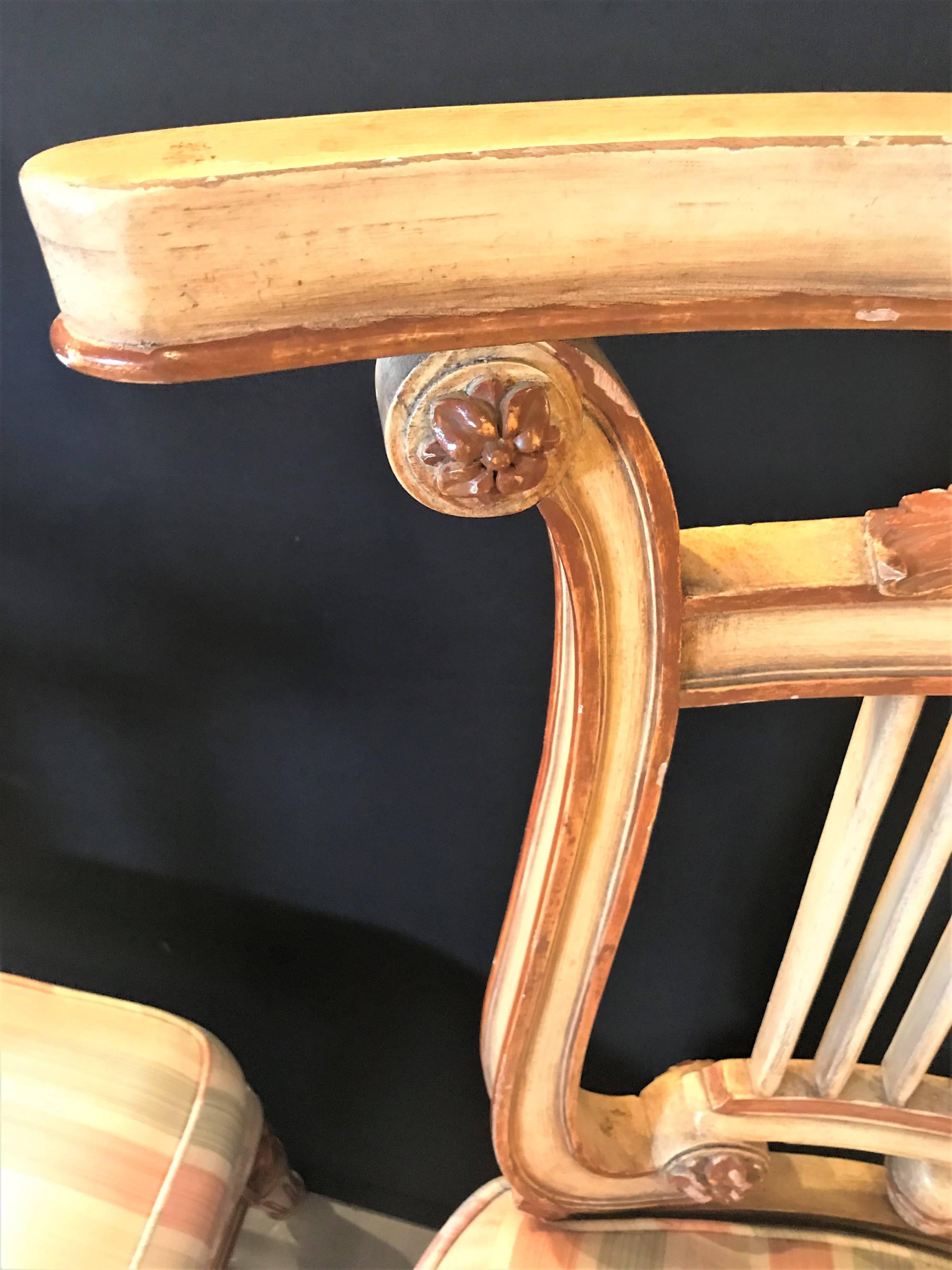 Pair of Hollywood Regency Low French Lyre Back Side Chairs in Manner of Jansen In Good Condition In Stamford, CT