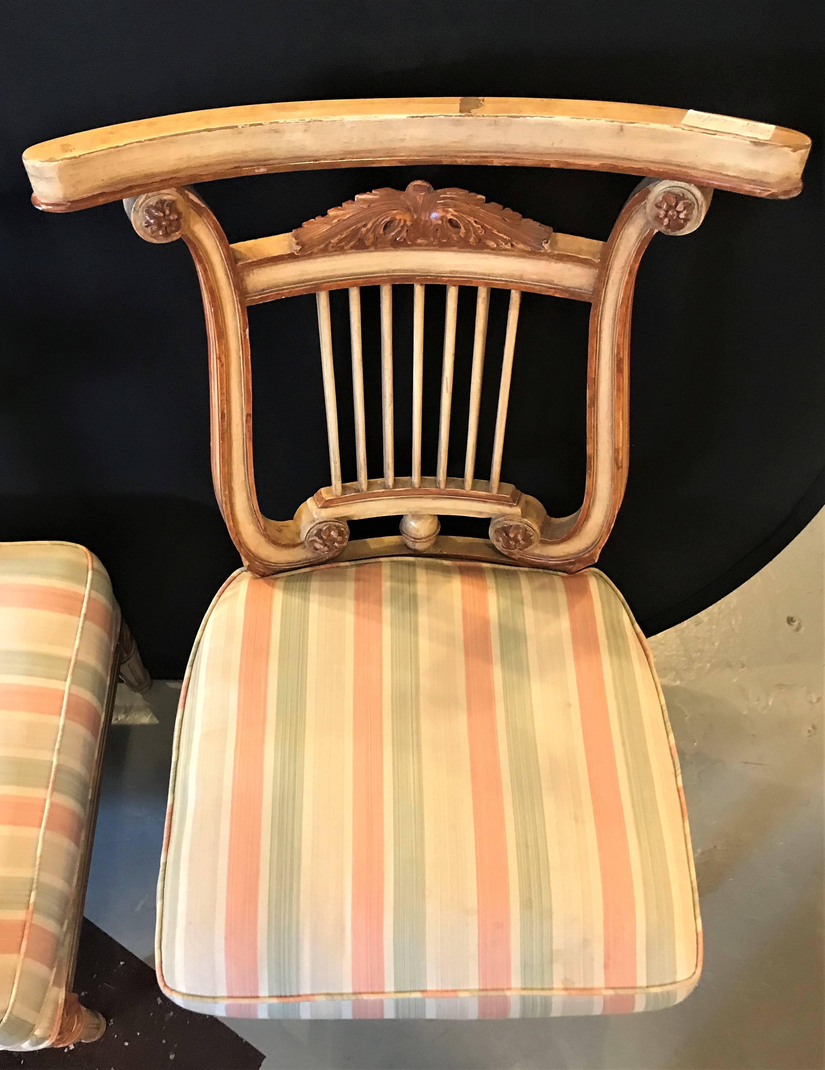 20th Century Pair of Hollywood Regency Low French Lyre Back Side Chairs in Manner of Jansen