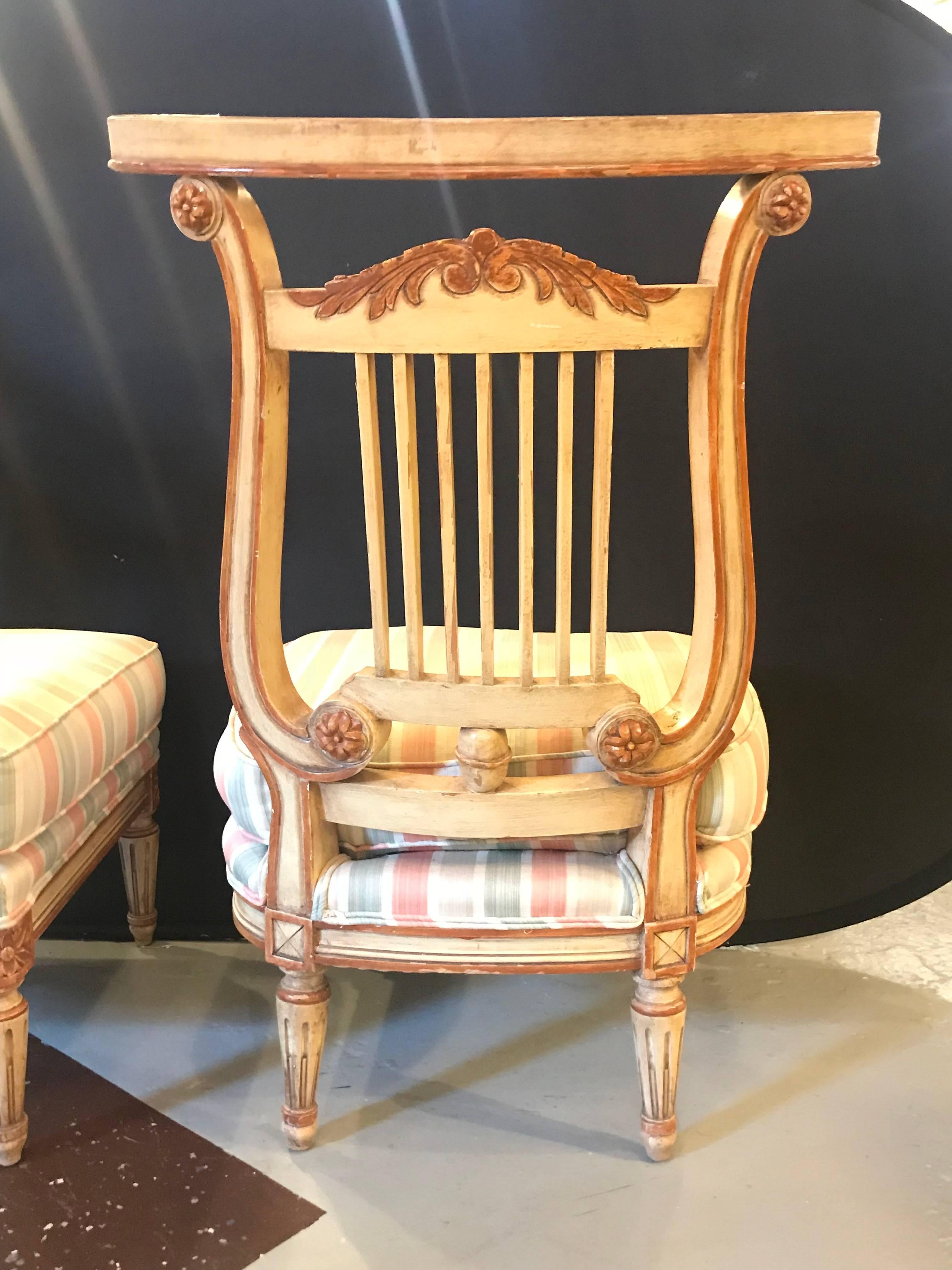 Pair of Hollywood Regency Low French Lyre Back Side Chairs in Manner of Jansen 1