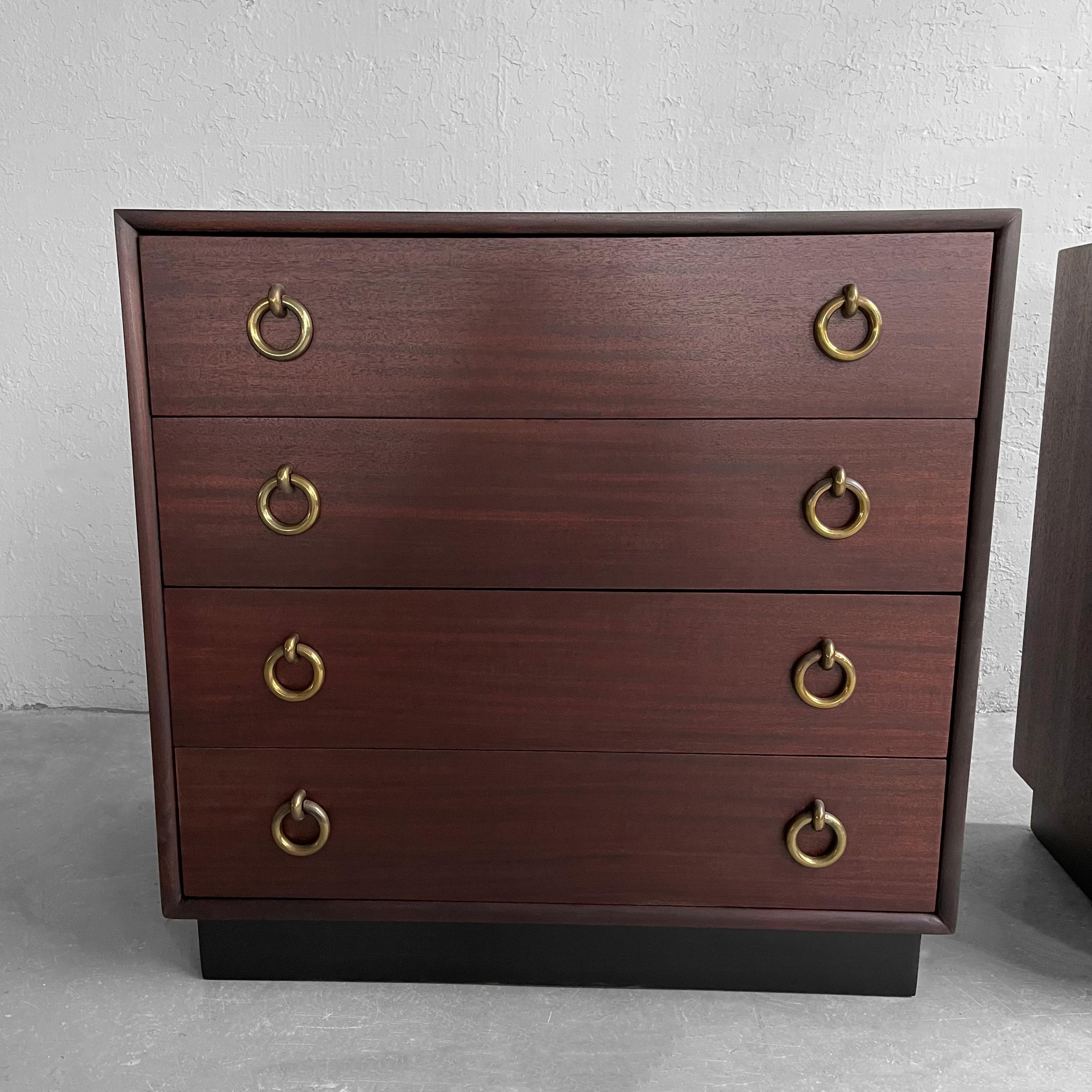 Brass Pair of Hollywood Regency Mahogany Dressers For Sale