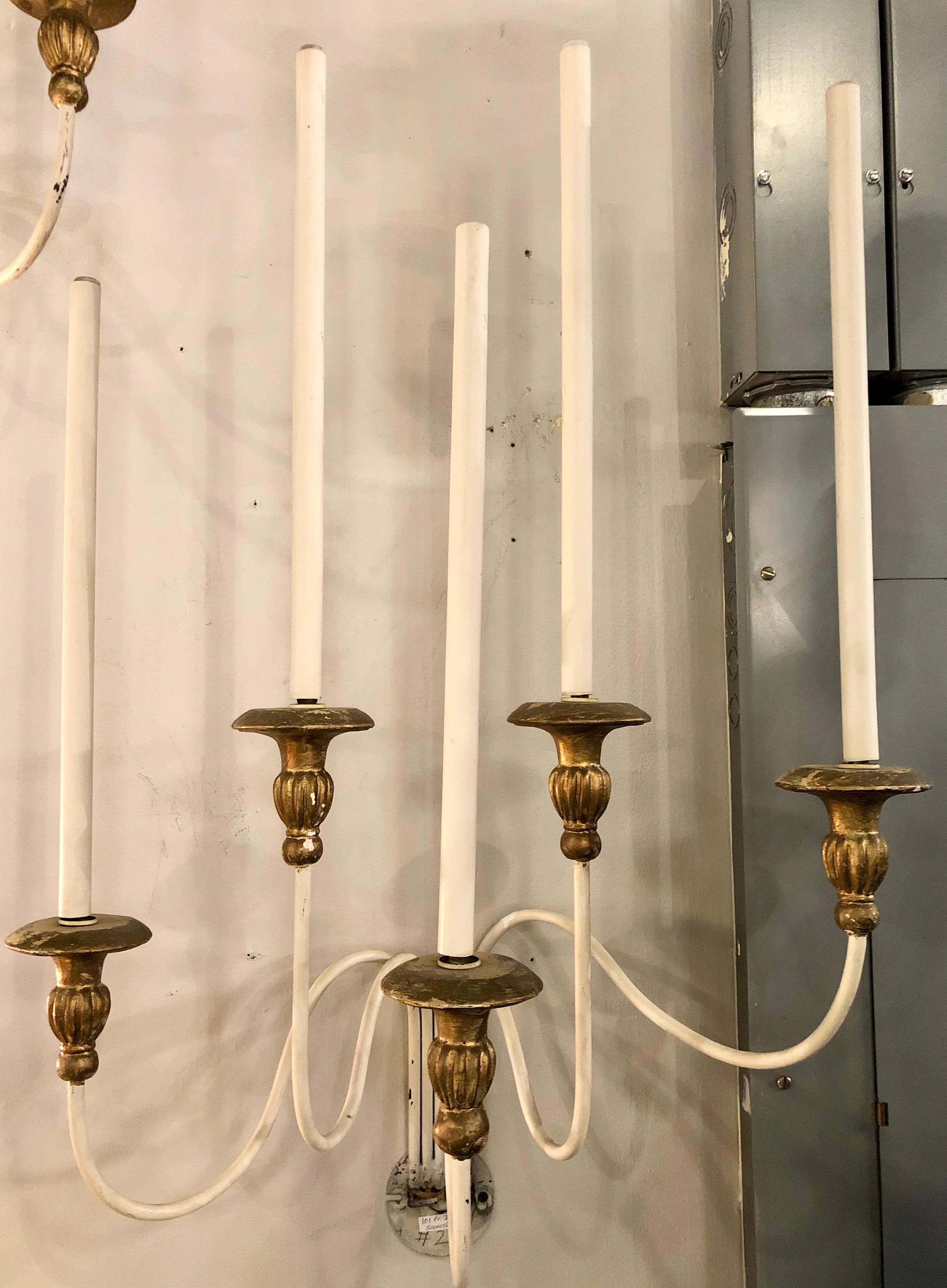 French Pair of Hollywood Regency Maison Jansen Wall Sconces For Sale