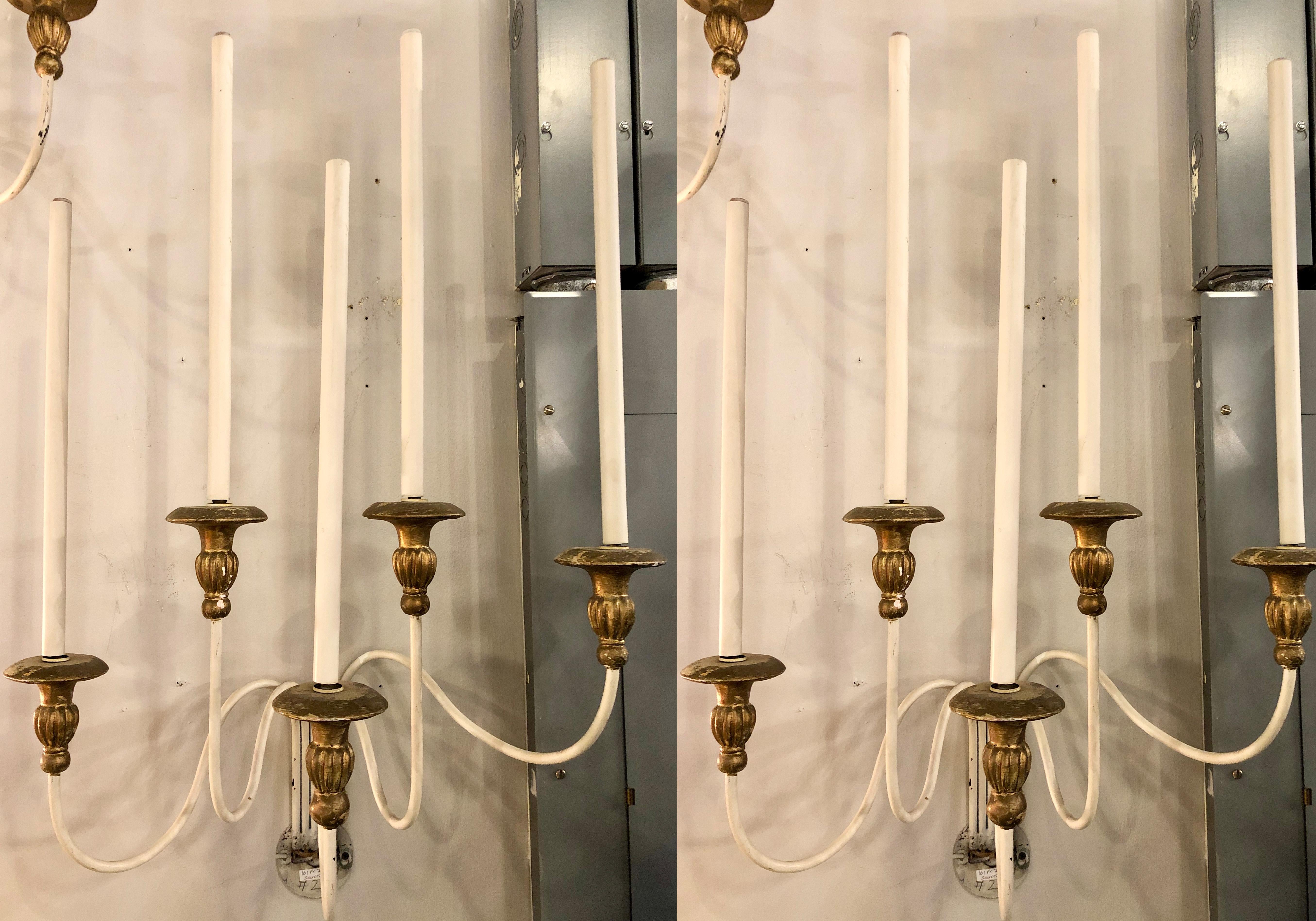 Pair of Hollywood Regency Maison Jansen Wall Sconces In Good Condition For Sale In Stamford, CT