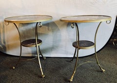 Pair of Hollywood Regency Marble-Top Bronze Bouillotte Tables End/Side Tables