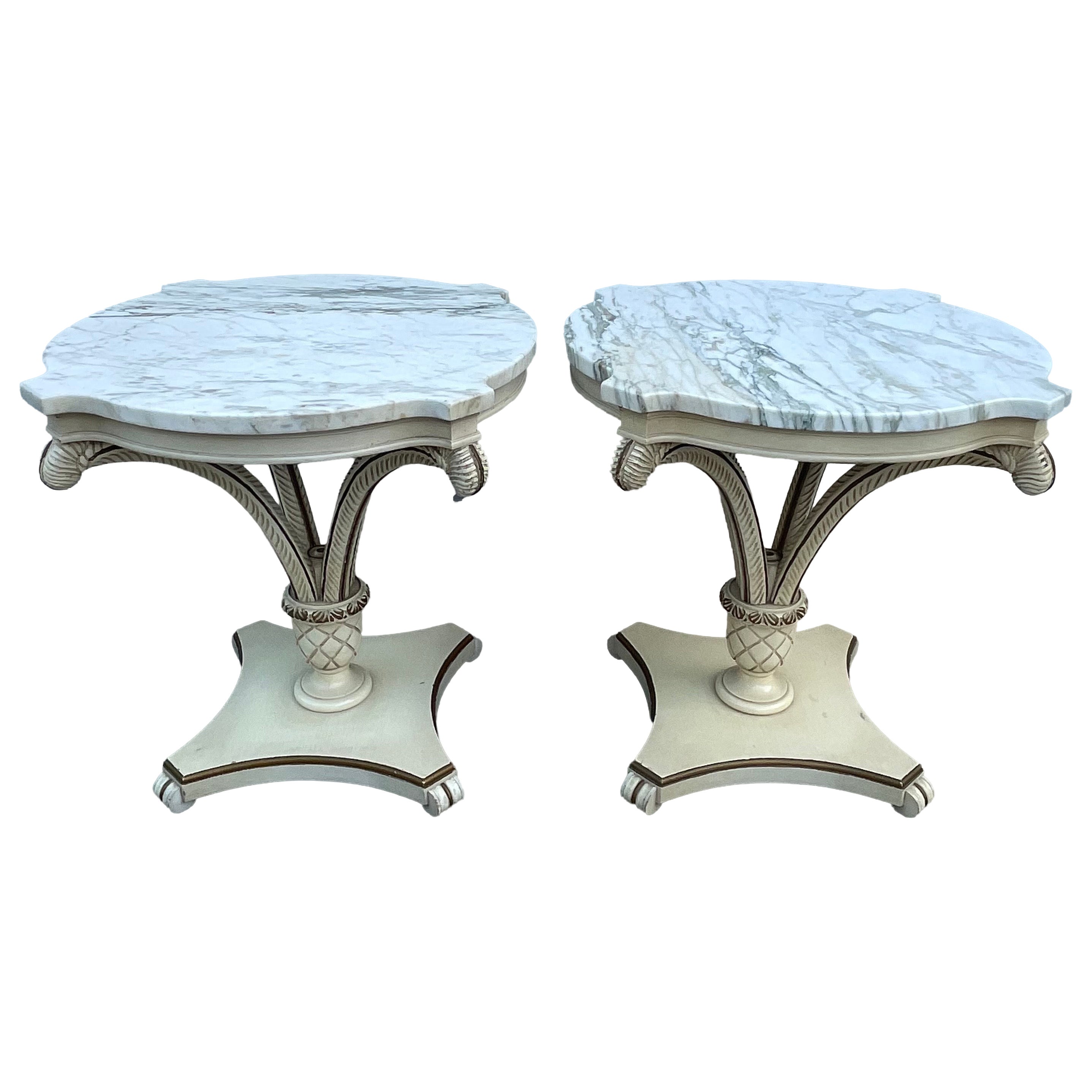 Pair of Hollywood Regency Marble Top Side Tables by Grosfeld House, 1940's