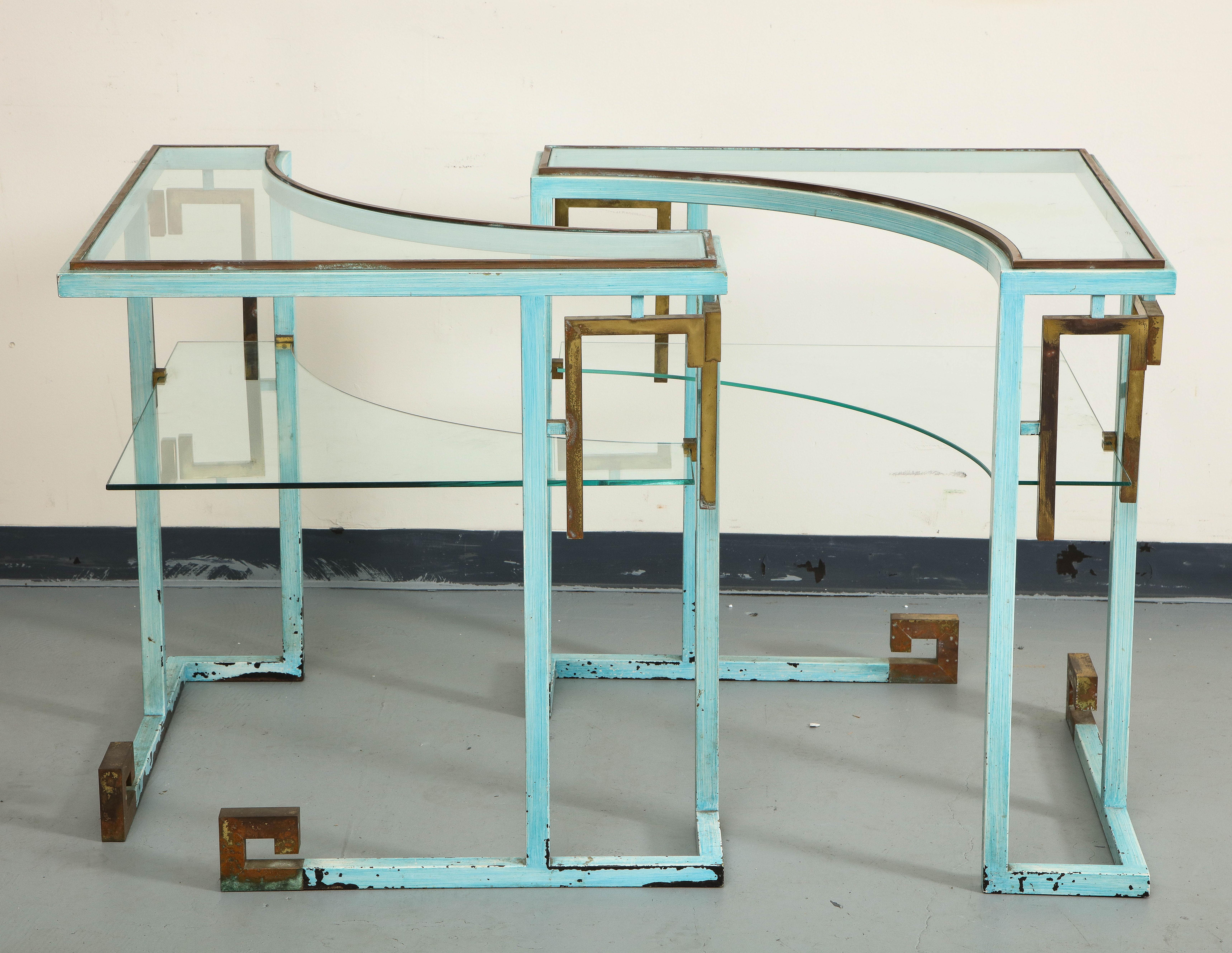 Pair of Hollywood Regency Metal and Glass Side Tables For Sale 5