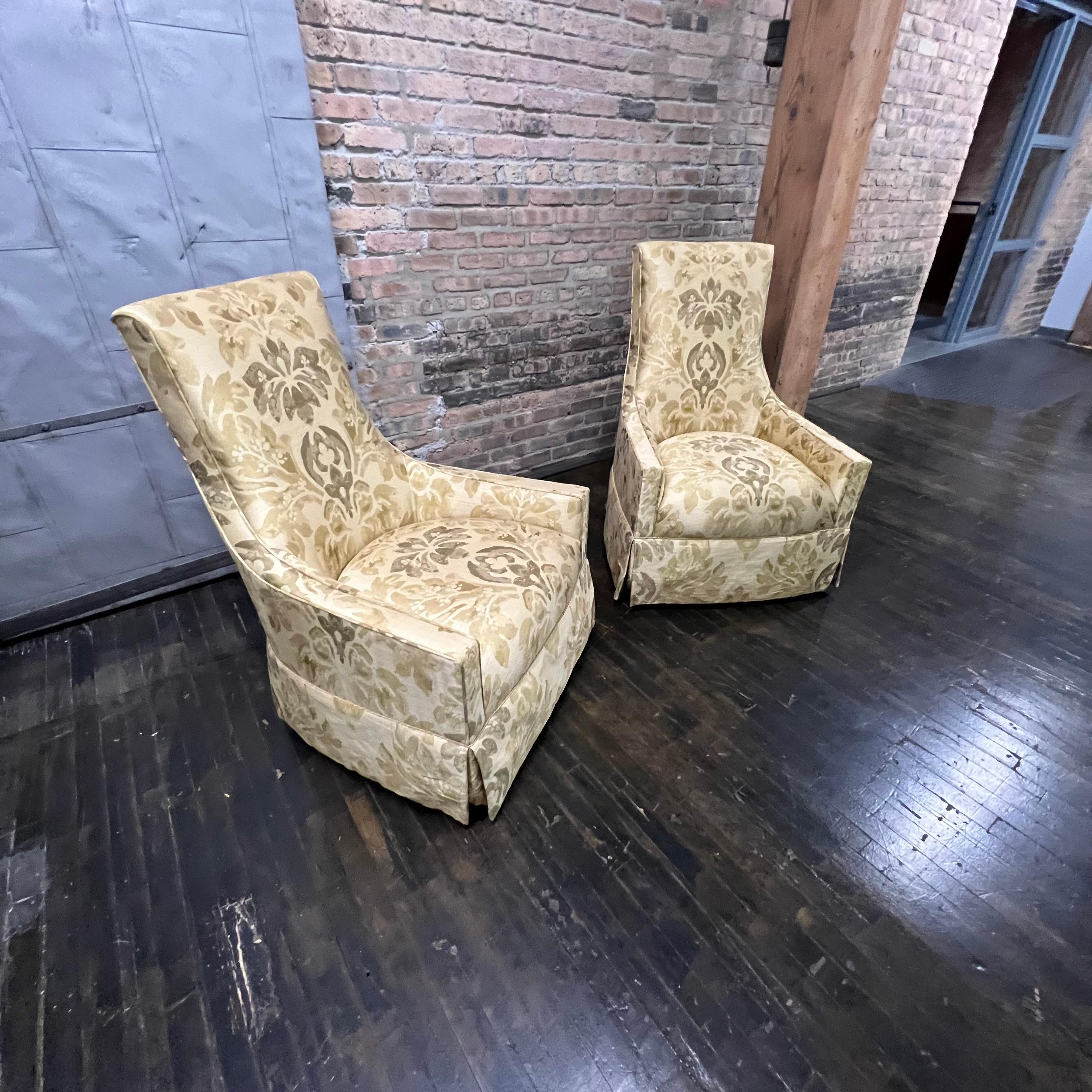 Unknown Pair of Hollywood Regency Mid-Century High Back Upholstered Lounge Chairs For Sale