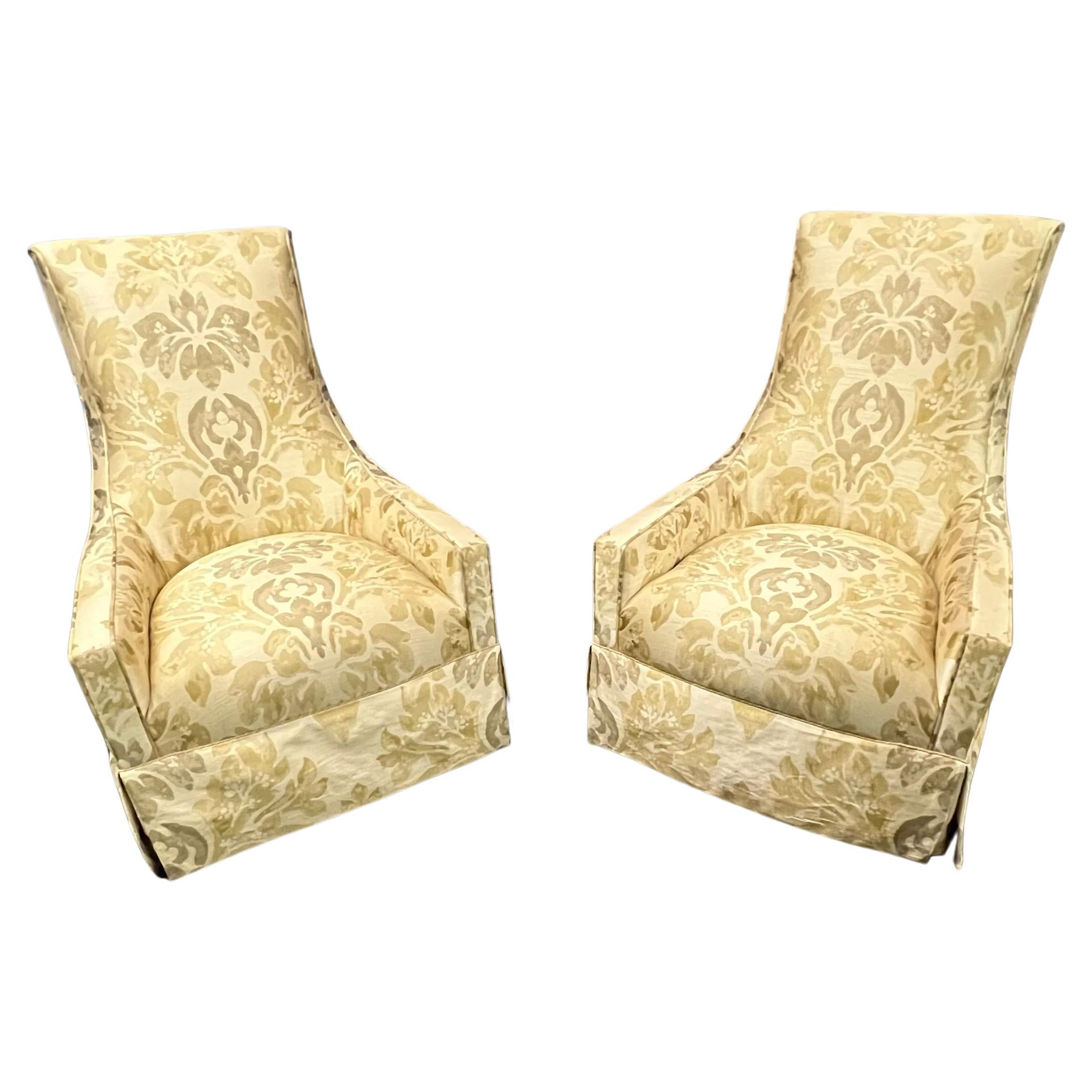 Pair of Hollywood Regency Mid-Century High Back Upholstered Lounge Chairs