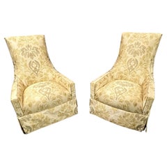 Pair of Hollywood Regency Mid-Century High Back Upholstered Lounge Chairs