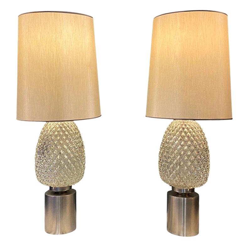 Pair of Hollywood Regency Midcentury Pressed Glass Table Lamps