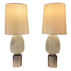 Pair of Hollywood Regency Midcentury Pressed Glass Table Lamps