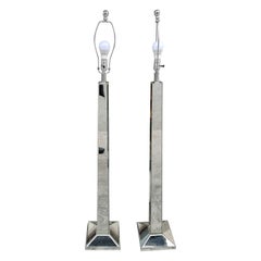 Pair of Hollywood Regency Mirrored Floor Lamps