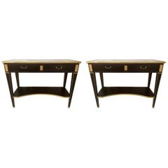 Pair of Hollywood Regency Neoclassical Ebony Console Tables Manner Jansen