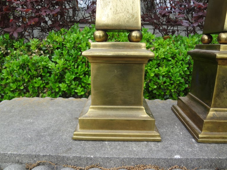 Pair of Hollywood Regency Neoclassical Style Brass Obelisks For Sale 1
