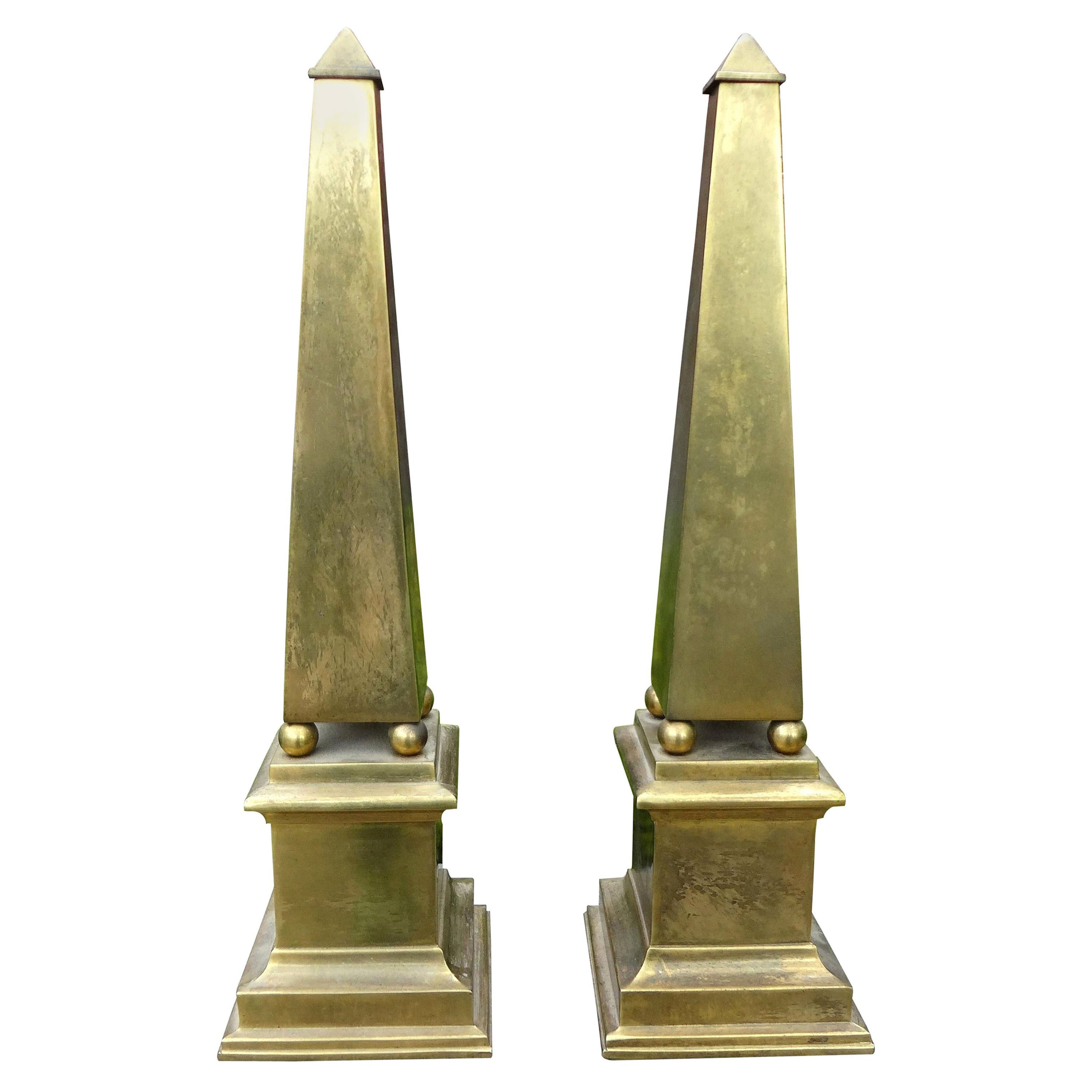 Pair of Hollywood Regency Neoclassical Style Brass Obelisks