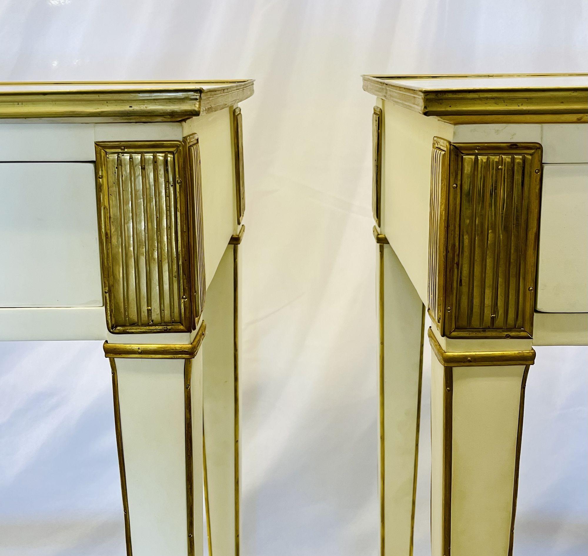 Pair of Hollywood Regency Neoclassical White Sofa, Console Tables, Maison Jansen For Sale 5