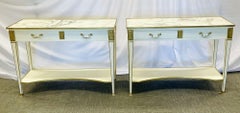Pair of Hollywood Regency Neoclassical White Sofa, Console Tables, Maison Jansen