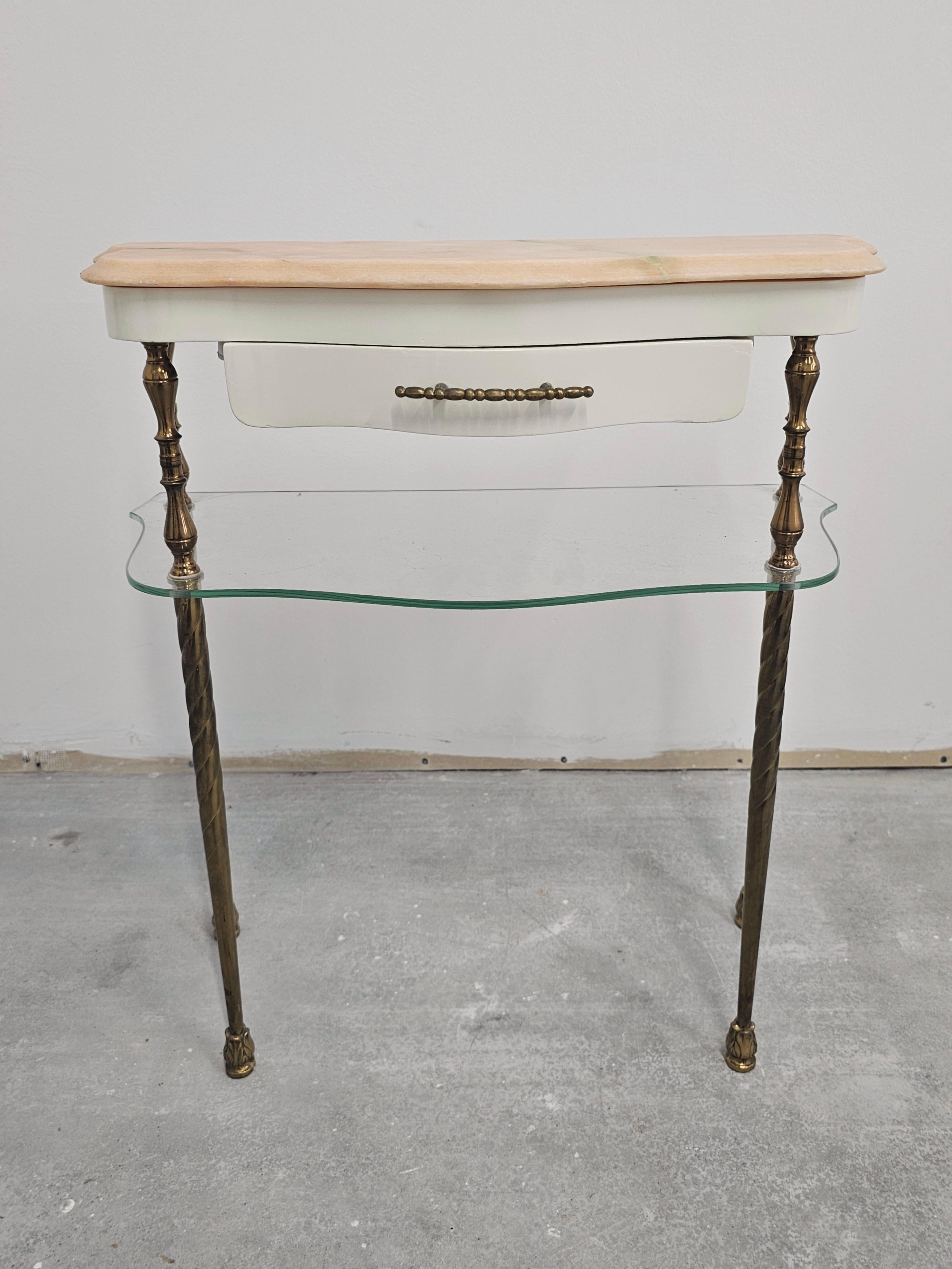 Pair of Hollywood Regency Nightstands done in Bronze with Pink Marble tops For Sale 5