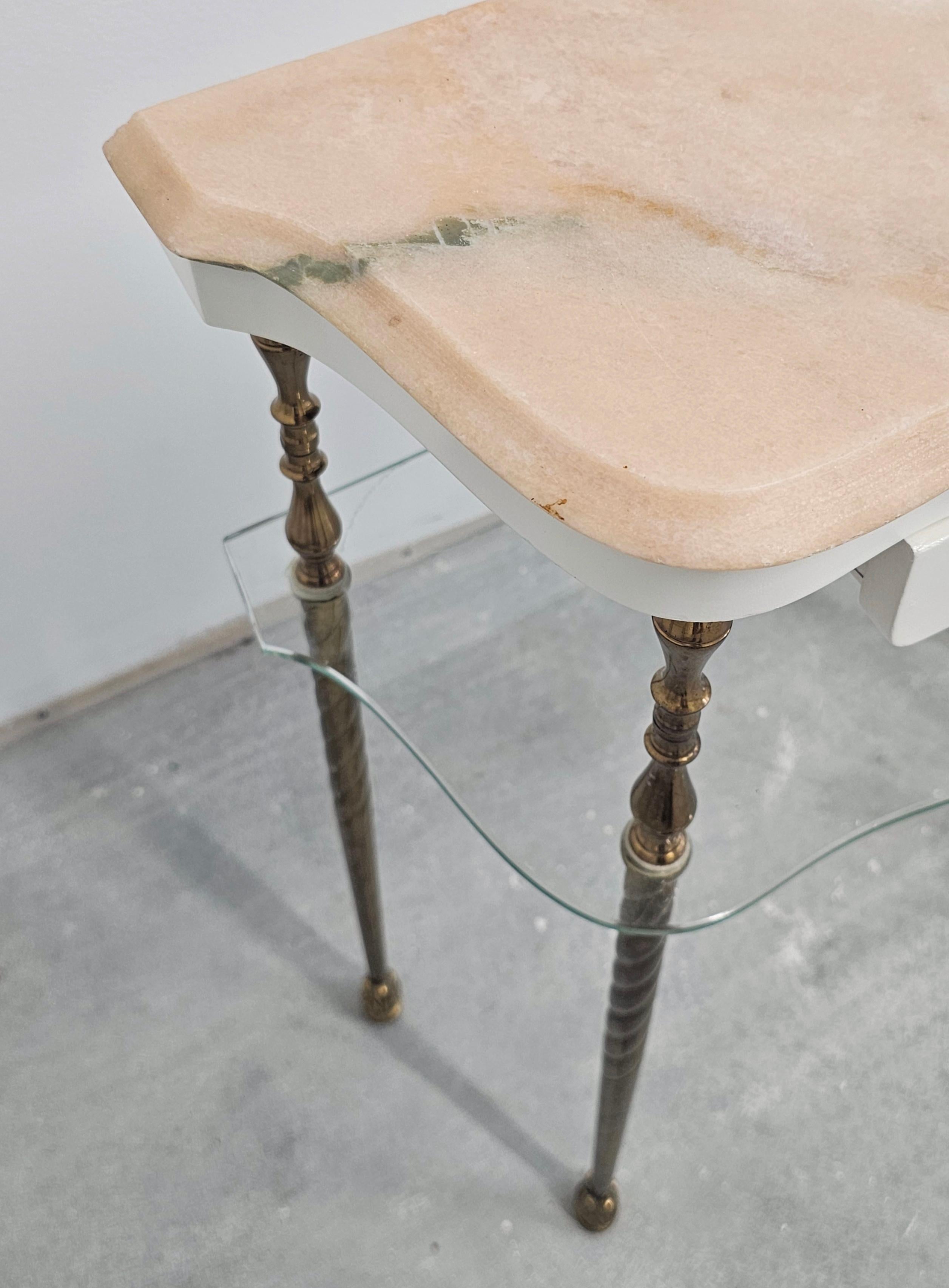 Pair of Hollywood Regency Nightstands done in Bronze with Pink Marble tops For Sale 6