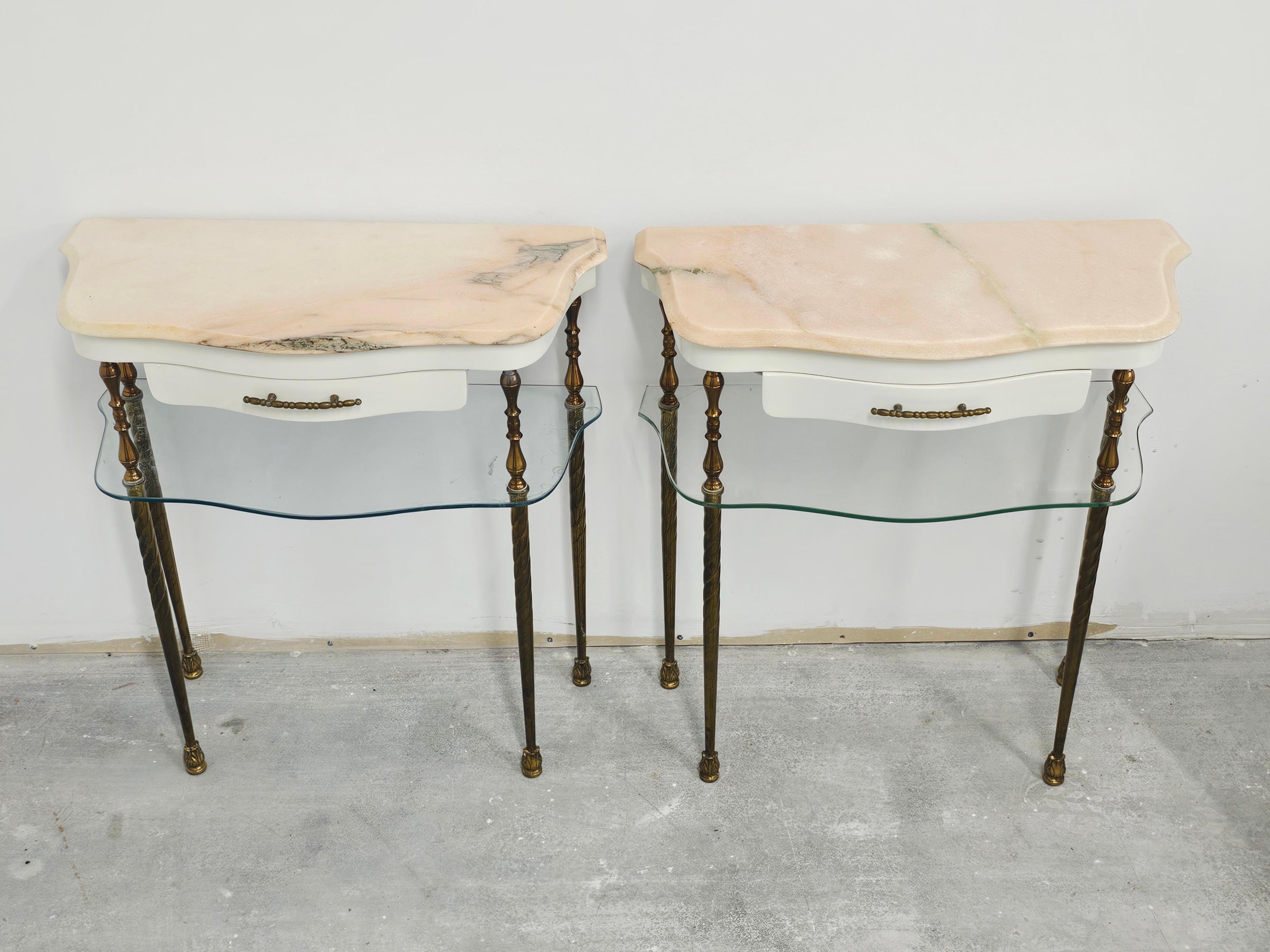 Pair of Hollywood Regency Nightstands done in Bronze with Pink Marble tops For Sale 7