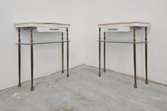 Pair of Hollywood Regency Nightstands done in Bronze with Pink Marble tops