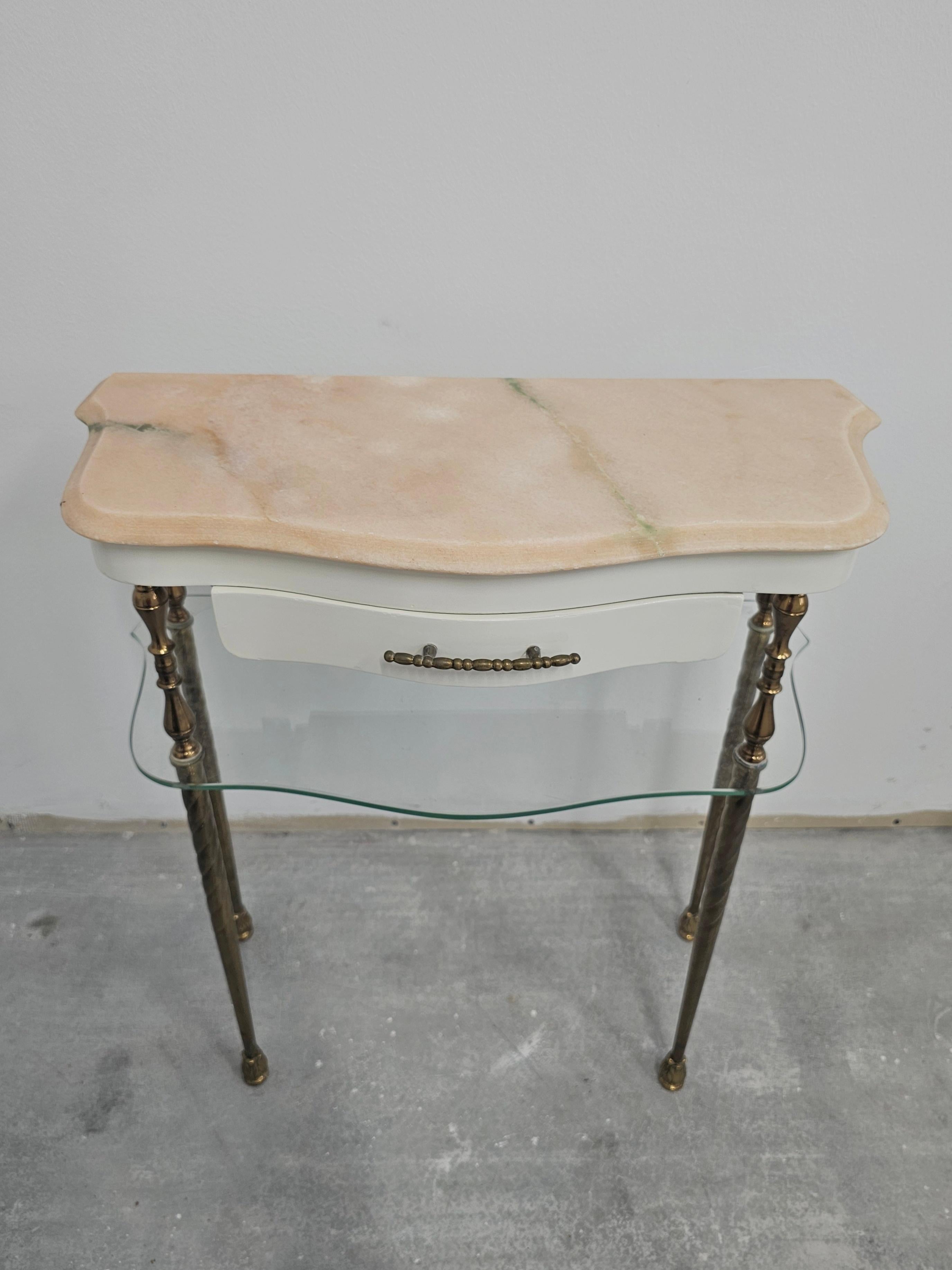 Mid-20th Century Pair of Hollywood Regency Nightstands done in Bronze with Pink Marble tops For Sale