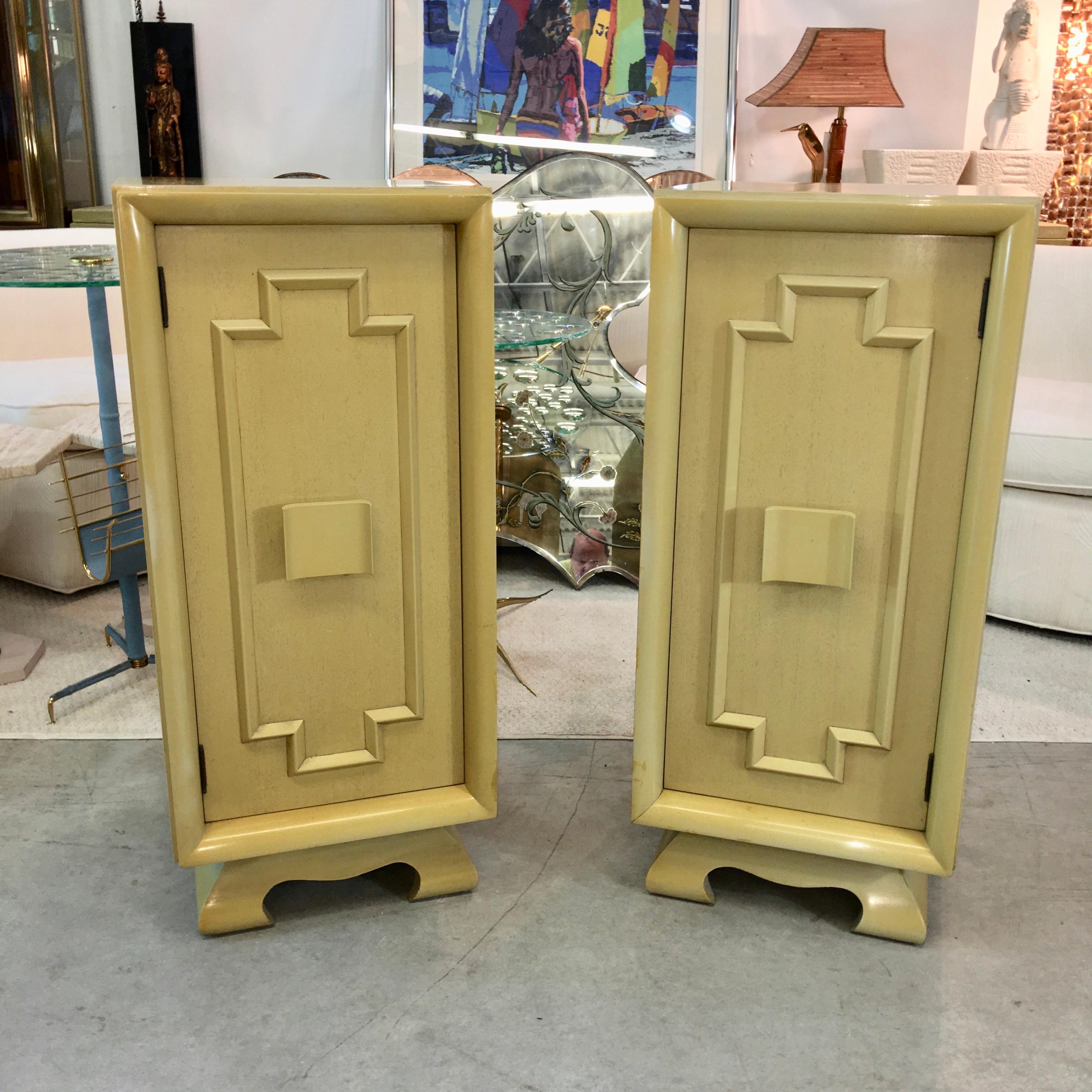 Stained Pair of Hollywood Regency Nightstands