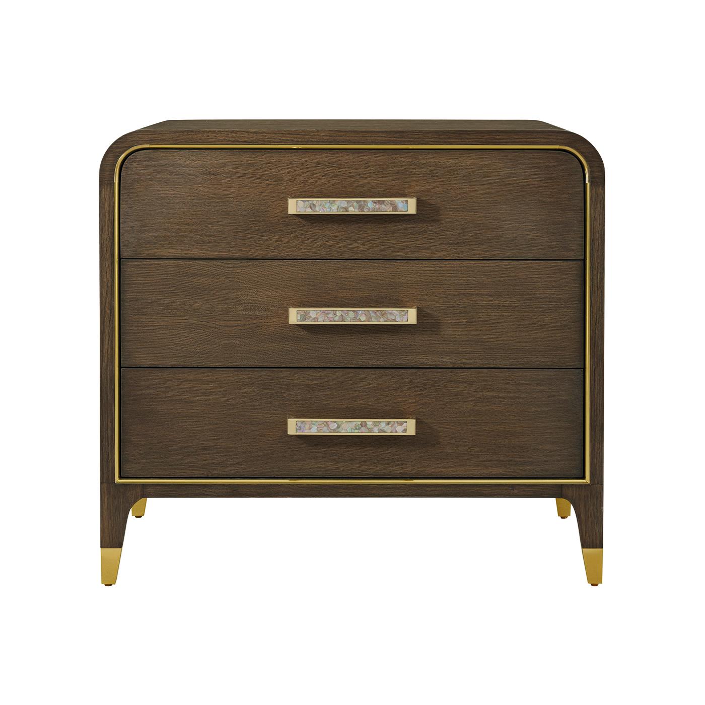 Brass Pair of Hollywood Regency Nightstands For Sale