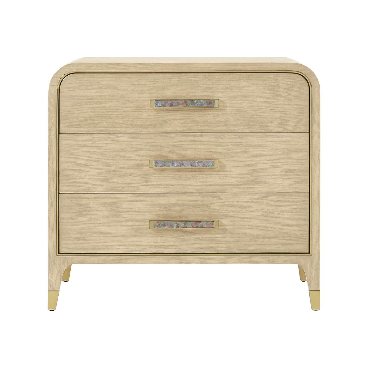 Vietnamese Pair of Hollywood Regency Nightstands - Light Finish For Sale