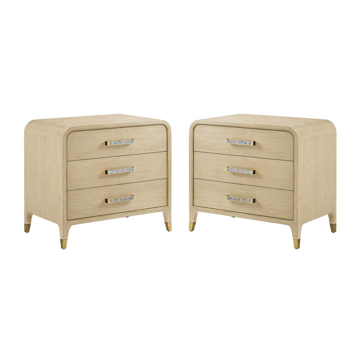 Pair of Hollywood Regency Nightstands - Light Finish