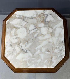 Pair of Hollywood Regency Octagonal Calacatta Marble Side Tables w/Brass Accents