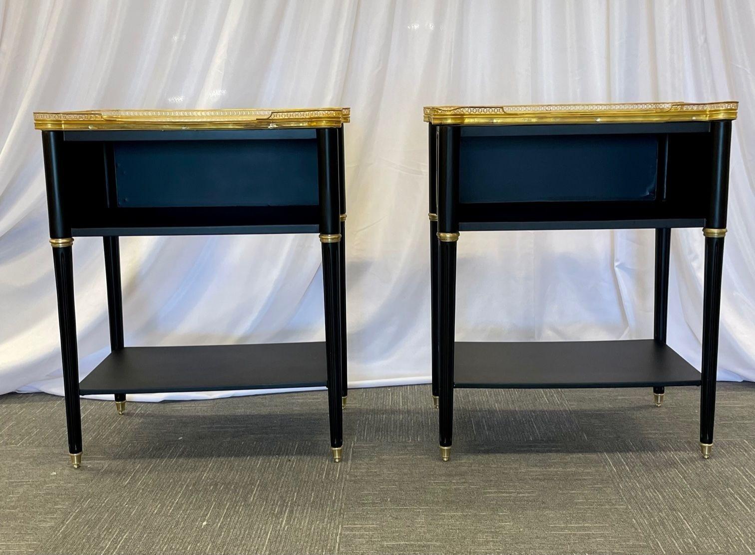 20th Century Pair of Hollywood Regency Open Nightstands, End Tables Manner Jansen, Marble Top For Sale