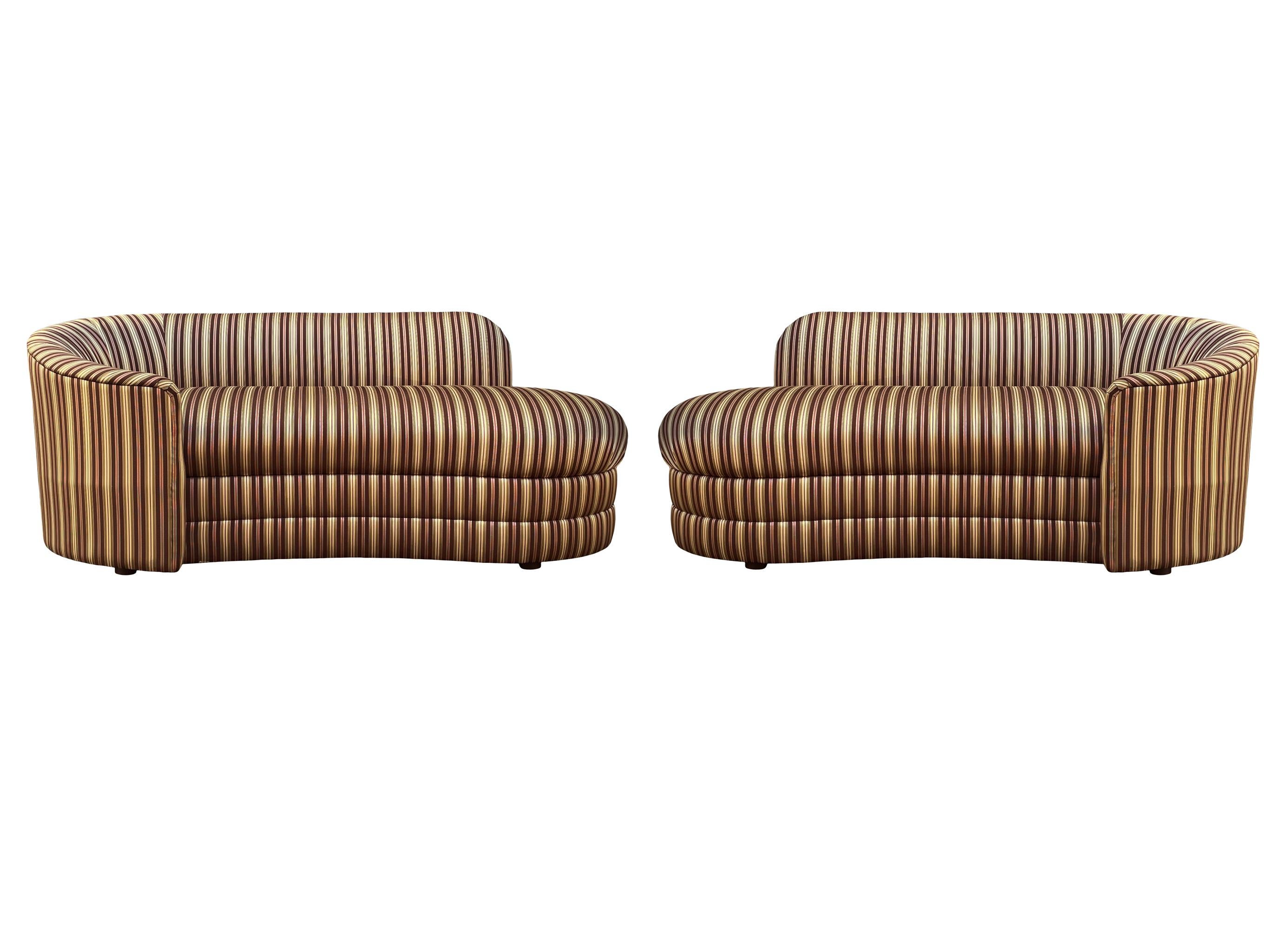 Pair of Hollywood Regency Opposing Curved Chaise Lounges, Sofas or Loveseats  For Sale 4