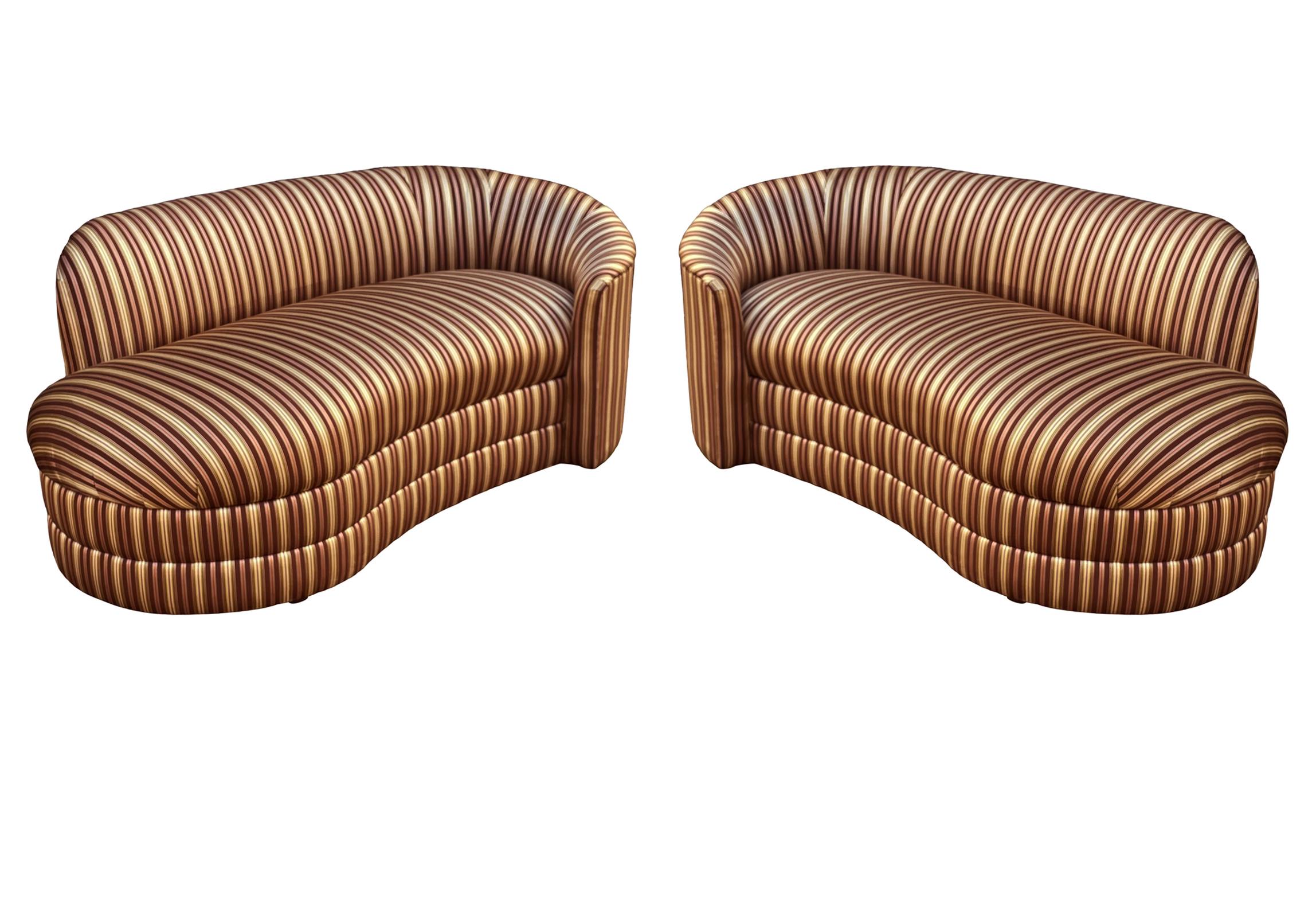 Pair of Hollywood Regency Opposing Curved Chaise Lounges, Sofas or Loveseats  For Sale 10