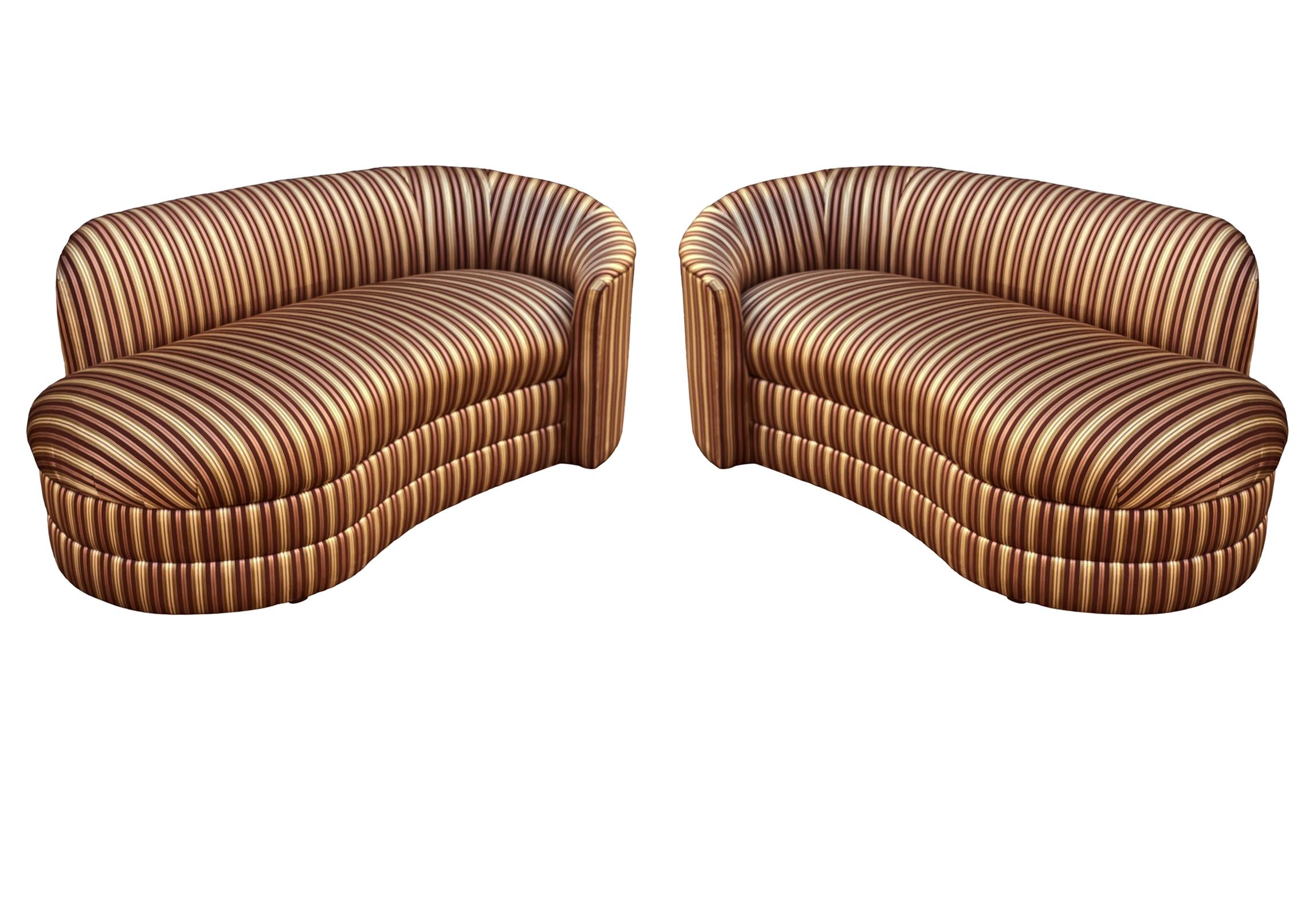 Pair of Hollywood Regency Opposing Curved Chaise Lounges, Sofas or Loveseats For Sale 9