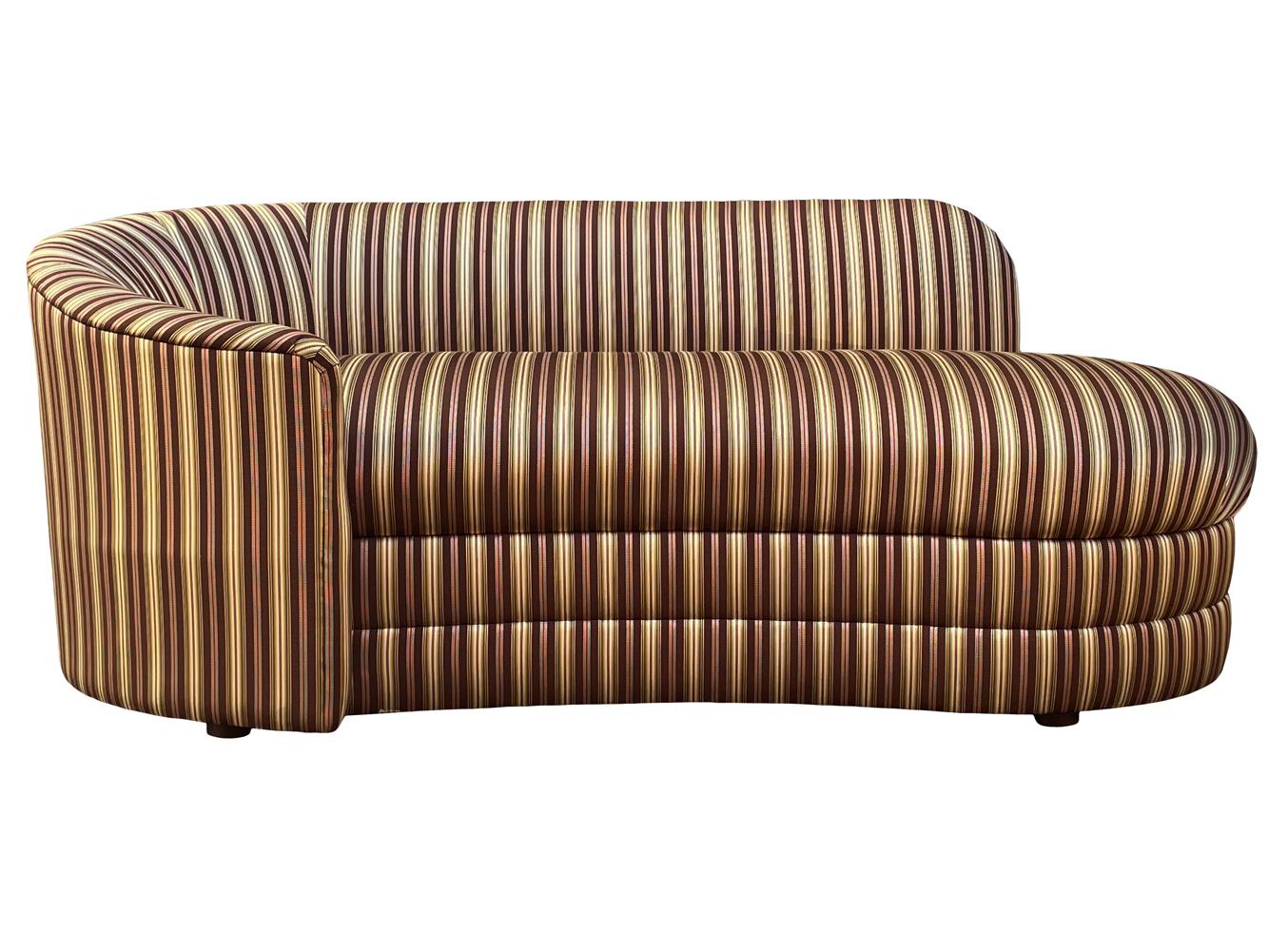 Fabric Pair of Hollywood Regency Opposing Curved Chaise Lounges, Sofas or Loveseats  For Sale