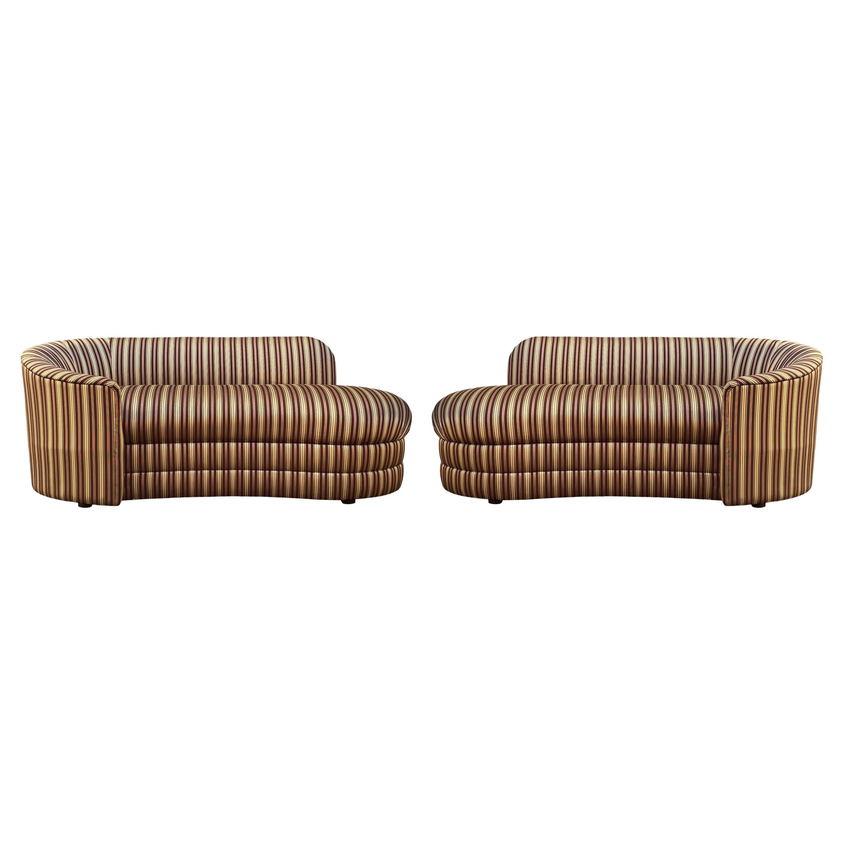Pair of Hollywood Regency Opposing Curved Chaise Lounges, Sofas or Loveseats  For Sale