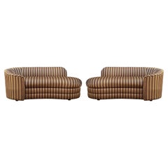 Pair of Hollywood Regency Opposing Curved Chaise Lounges, Sofas or Loveseats 