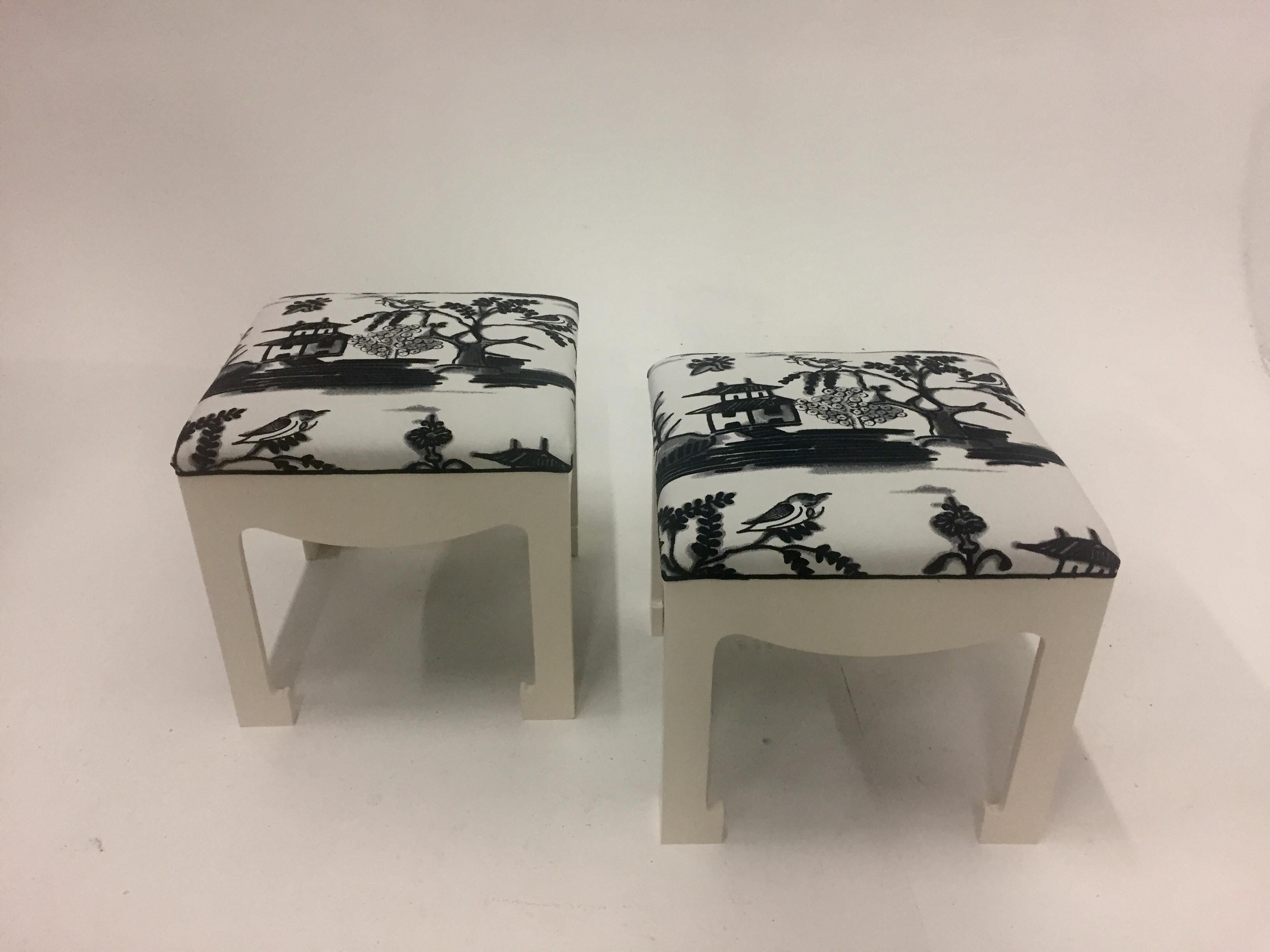 Pair of Hollywood Regency Ottomans with Scalamandre Upholstery For Sale 3